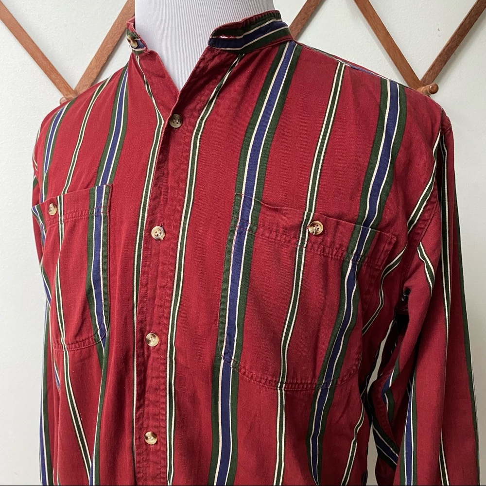 🍄 5/$30 Vintage Striped Mandarin Shirt - Picture 6 of 13